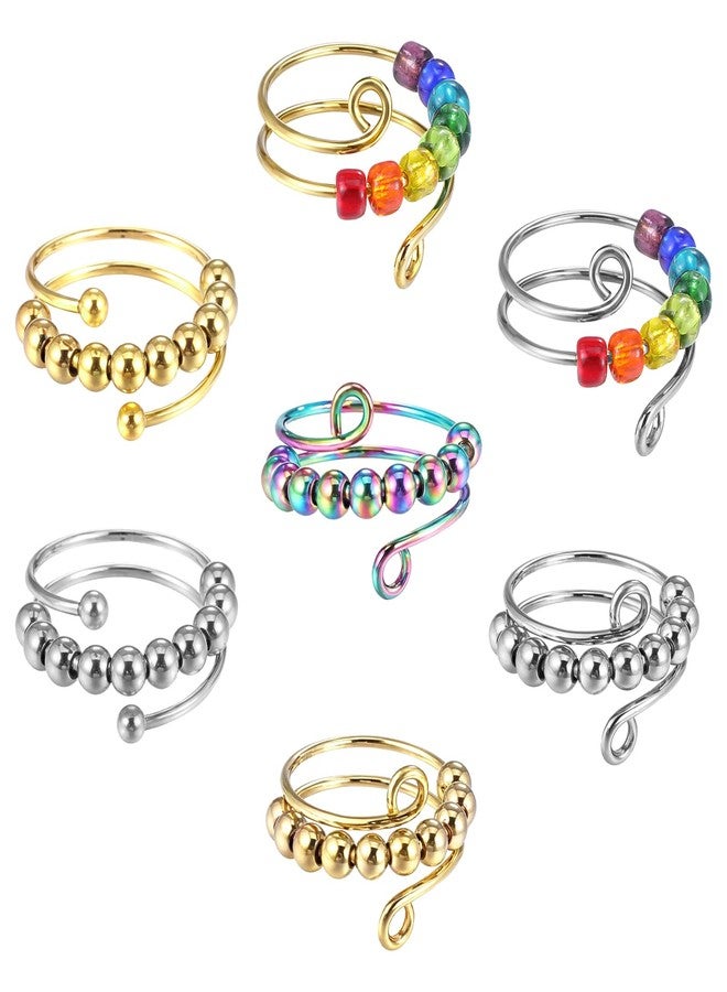 Yuanchu Anxiety Relief Gifts Figet Rings, 7 Pcs Anti Anxiety Gifts for Women Relief Items Fidget Thumb Ring Toys Adults Aura Rings for Women Stainless Steel - Image 1